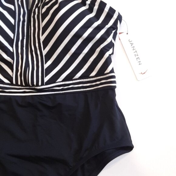 JANTZEN One Piece Swimsuit Striped Halter Keyhole Slimming Tummy Control Padded - Picture 6 of 13